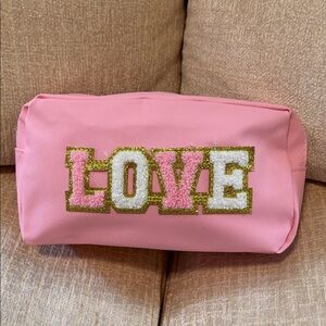 Pink LOVE Embellished Cosmetic Bag